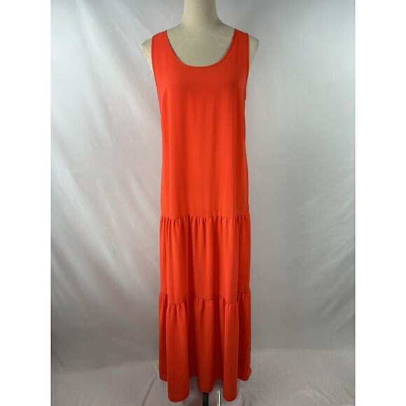 Elizabeth and James Maxi Dress Tomato Red Small Tiered Sleeveless Dopamine - Picture 11 of 11